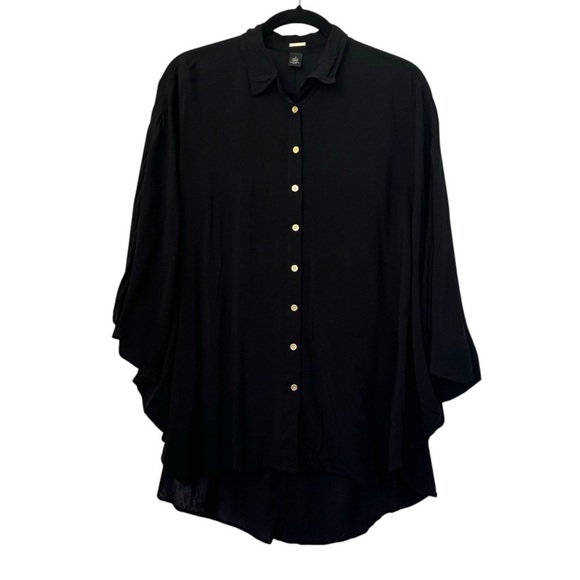 Chico's Tops - Chico’s Black Label Button Down Long Tunic Long Sleeve Blouse Black & Gold